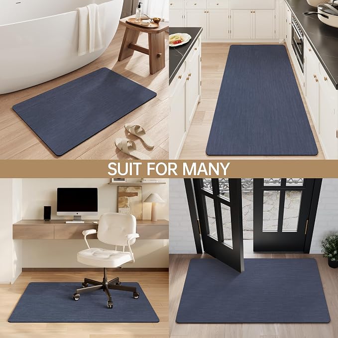 Mecko Bath Mat 24"x48",Ultra Thin Bathroom Rug fit Under Door Navy Blue | -Non-Slip, Quick Dry, Absorbent Bathroom Rug Suit for Tile floors, Easy Care Shower Rug in Front of Bathtub, Sink, Shower