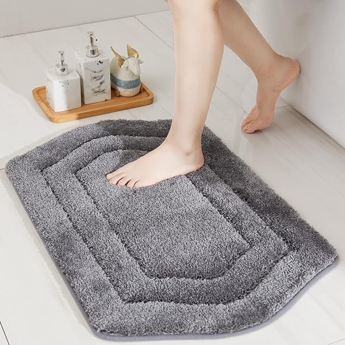 COSY HOMEER Non-Slip Bath Mat Extra Thick Absorbent Plush Washable | 24"x36" Grey Non-Slip Extra Thick Plush Absorbent Machine Washable Bath Mat Bathroom Rug Floor Tub Shower