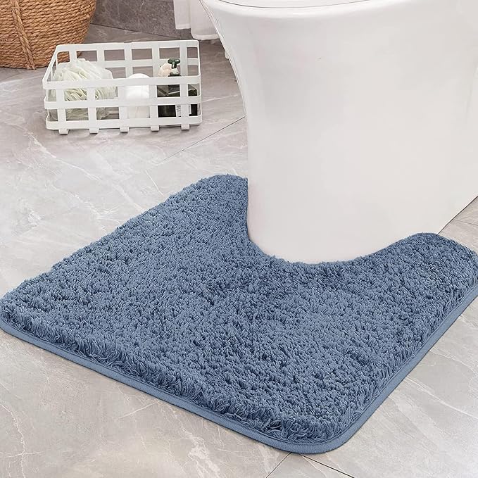 MIULEE Dusty Blue Microfiber Toilet Bath Rug U-Shaped Contour 24x24 Inch | Absorbent, Non Slip, Quick Dry, Fluffy Bath Rugs for Bathroom Floor Tub Showers, Machine Washable