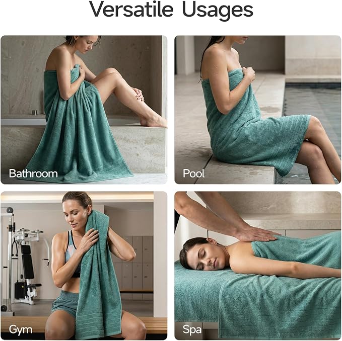 REDKISS Luxury Bath Towels Set of 4, 35x70 in, Highly Absorbent & Quick Dry, Super Soft Extra Large Premium Thick Cotton Blue Bath Sheets for Shower, Hotel, Bathroom, Spa