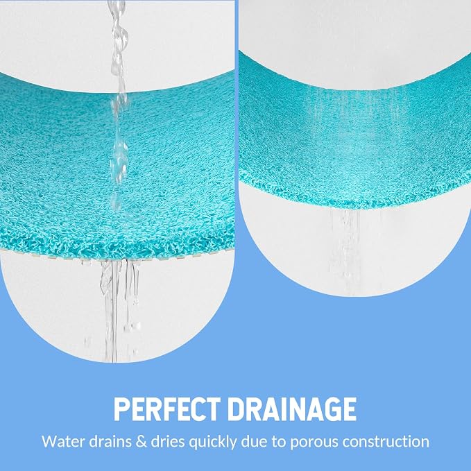 Hargiis Non-Slip Bathtub Mat, 2 Pack Anti Slip Shower Mat, Fast Drying Bathtub Mats, Foot Scrubber Mat, Anti Slip Mat for Tub, Floor, Bathroom, Kitchen, Home, Hotel (Turquoise Blue 24"×16"+24"×16")