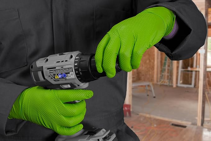 GLOVEWORKS Green Nitrile Gloves 8 Mil Heavy Duty Texture Chemical Resistant | Mechanic and Cleaning Gloves, Suitable for Heavy Duty Industrial Use, Chemical Resistant, HIgh-Visibility Color, Bulk Options