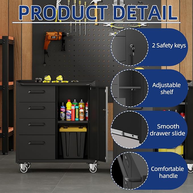 Garage Tool Cabinet Set,Heavy Duty Steel Rolling Tool Chest with Lockable Doors & Adjustable Shelves