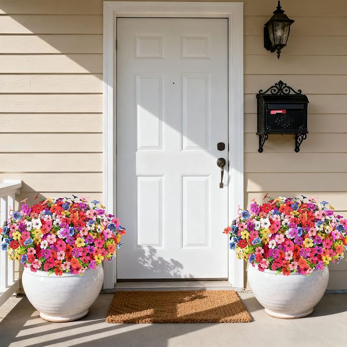 16PCS UV Resistant Artificial Flowers for Outdoors, Mix 8 Colors | Silk & Plastic, for Hanging Baskets, Window Boxes & Planters, Porch, Yard, Garden, Spring Easter Outdoor Decorations