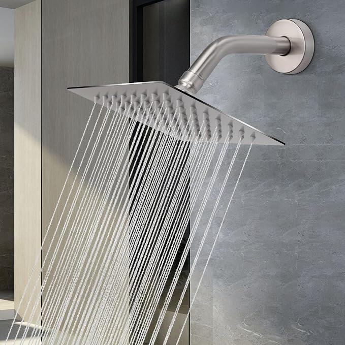NearMoon Rain Shower Head, High Flow Stainless Steel Square Rainfall Shower, High Pressure Design, Awesome Shower Experience Even At Low Water Flow (6 Inch, Brushed Nickel)