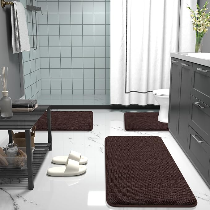 OLANLY Memory Foam Bathroom Toilet Rug U-Shaped 24x20, Absorbent Mat, Brown | Soft Quick Dry Bath Rugs, Non-Slip Carpet, Machine Washable Mat for Bathroom Floor, Tub and Shower, Home Decor Accessories
