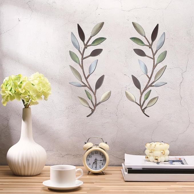 Zhengmy 2 Pcs Metal Leaf Wall Art Vine Branch Decor,Colorful