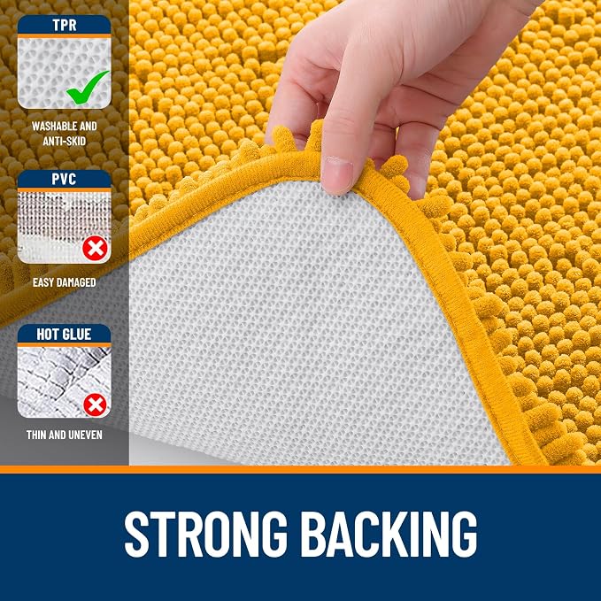 OLANLY Toilet Rugs U-Shaped 20x20, Soft Absorbent Chenille Contour Rugs | Golden Yellow, Quick-Drying Rubber Backing, Machine Washable Non-Slip Shaggy Bathroom Mat for Toilet, Home Decor Accessories