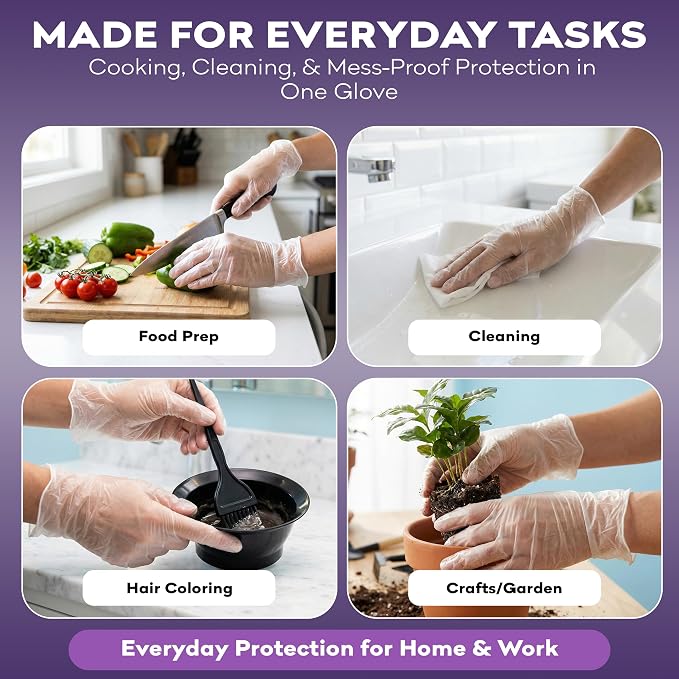 ProHeal Clear Vinyl Disposable Gloves - Food Safe Cooking and Household Cleaning Gloves -Powder and Latex Free Kitchen Glove