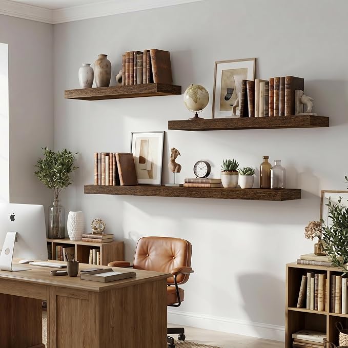 Fun Memories 48inch Floating Shelves, 12" Deep Wall Shelves for Storage and Home Decor, White Wall Shelves for Living Room Bedroom Bathroom Kitchen Laundry Room, Set of 2