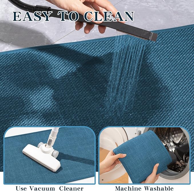 Bathroom Rugs Mat 59x24, Ultra Thin Non Slip Bath Mat Large Quick Dry Absorbent Bath Mat for Bathroom Floor, (Dark Blue, 59"x24")