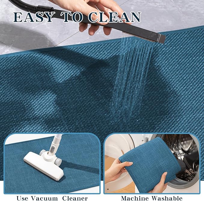 Bathroom Rugs Mat 36x24, Ultra Thin Non Slip Bath Mat Large Quick Dry Absorbent Bath Mat for Bathroom, (Dark Blue, 36"x24")