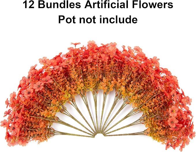 florisso Artificial Fall Flowers Fake Mums for Outdoor Autumn | 12 Bundles Faux Silk Orange Yellow Mums Daisy Look Real UV Resistant for Outside Home Porch Patio Planter