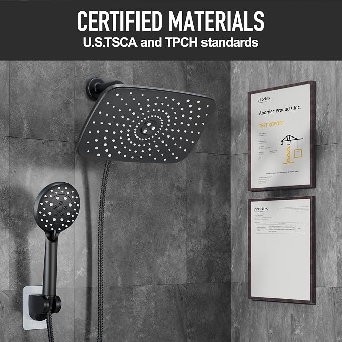 Veken 11.8“ Rain Shower Head with Handheld,Dual High Pressure Shower Heads | 5-mode Hand Held Spray with Hose,Wide Detachable Rainfall,Dual Showerhead Combo,Bathroom Accessories,Easy Install,Decor,Black