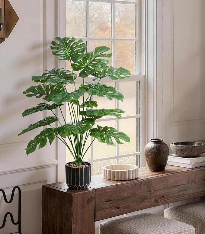 florisso 28" Fake Plants Artificial Monstera Plant Tall Faux Plants | Indoor Outdoor Tree, Fade-Resistant, Zero Maintenance, Premium Durable for Living Room Bedroom Home House Decoration