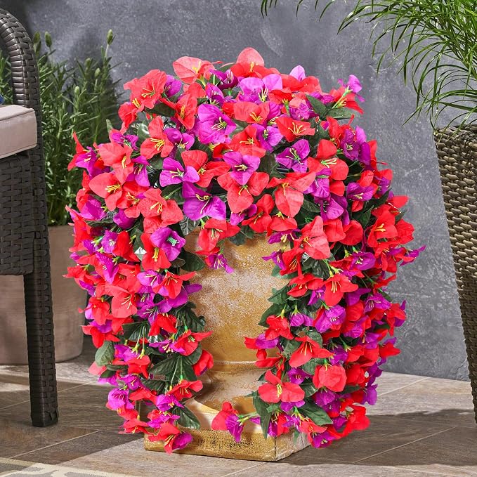 Faux Bougainvillea Artificial Flowers Plants for Outdoors Outside Decoration, 2pcs Fake Flowers Silk Long Trailing Vines UV Resistant Realistic for Front Door Porch Planter Urn Patio Balcony Yard, Mix