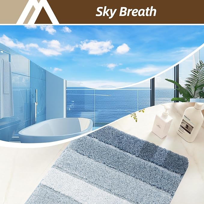 COSY HOMEER Bathroom Rugs 30x20,Ultra Soft Absorbent Bath Mat,Blue | Non-Slip TPR Backing Stays in Place, Machine Washable Bath Rugs Shaggy Rug for Bathroom Floor