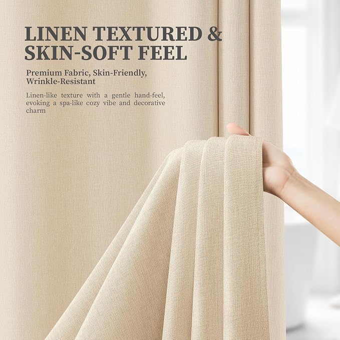 72x87 Ringless Linen Textured Shower Curtain with Snap in Liner, Cream | Extra Long Size, 3 in 1 Durable Fabric Shower Curtain, Removable Liner, Waterproof & Washable, Mesh Top Window, Easy Setup