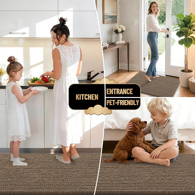 OLANLY Thick Chenille Bathroom Rugs 36x24, Soft Absorbent Bath Mat, Tan | Bath Rugs, Rubber Backing, Machine Wash Dry, Bath Mats for Bathroom Floor, Tub and Shower, Home Decor Accessories