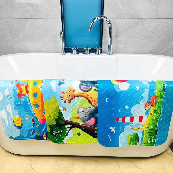 Bath Mats for Tub Kids,Baby Toddler - Large Cartoon Non-Slip Bathroom Bathtub Anti-Slip Shower Mats for Floor 35x15,Machine Washable XL Size Bathroom Mats (Lighthouse)