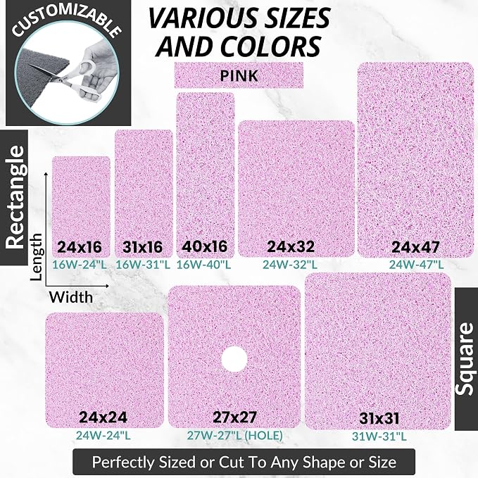 Non Slip Bathtub Mat Shower Mat for Tub - Loofah Bath Mats for Bathroom - 40x16 Bathtub Floor Mat - Textured Anti Slip Bath Mat Without Suction Cups - Secure Mat for Wet Areas (40x16 Pink)
