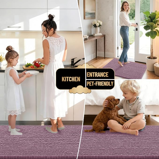OLANLY Thick Chenille Absorbent Bathroom Rugs Mat 30x20, Deep Plum | Soft Bath Rugs, Rubber Backing, Machine Wash Dry, Bath Mats for Bathroom, Tub and Shower, Home Decor Accessories