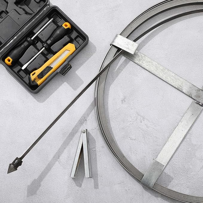 Blulu Flat Sewer Rod 3/4" x 50ft Drain Snake, Adjustable Grip Handle Plumbing Auger Flexible Steel Sewer Cleaning Tool for Dredge Sewers Wells Kitchen Sink Bathroom Drain Outdoor Pipes