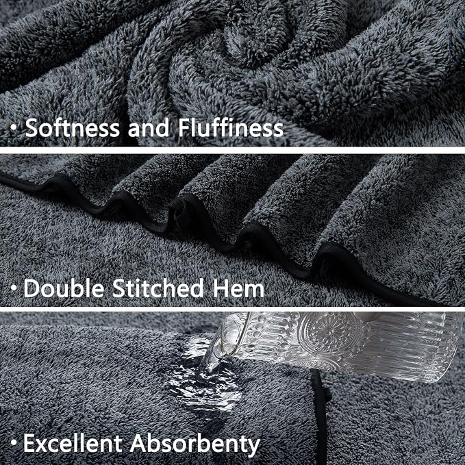 Ycosy 18 Piece Bath Towels Set,100% Microfiber Family Bathroom Towel with Hanging Loops-6 Bath Towels,6 Hand Towels,6 Washcloths,Quick Dry Highly Absorbent Shower Towel for Bathroom,Hotel,Spa-Black