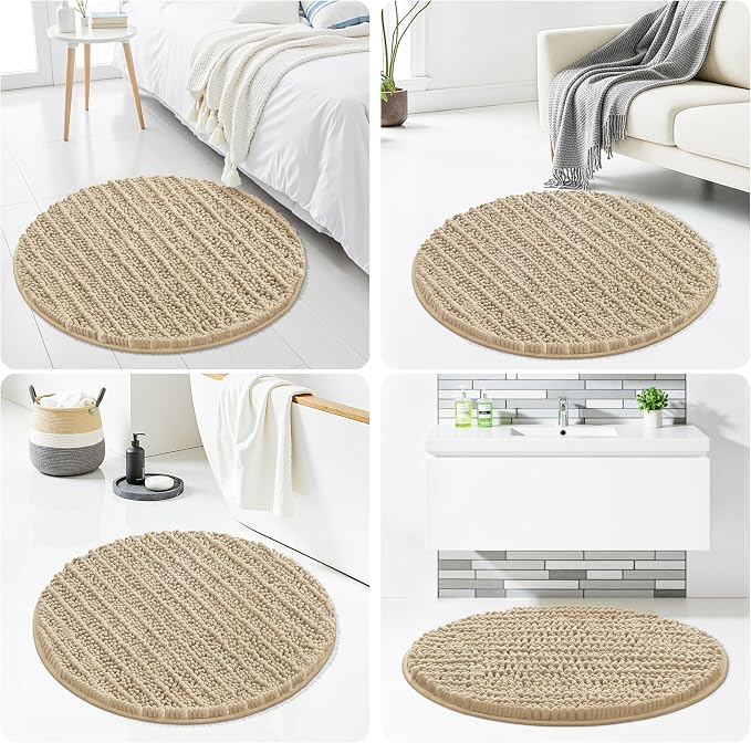 Smiry Bathroom Rugs Round 30X30, Extra Soft Rubber Backing Bath Mats | Beige Machine Washable Non Slip Quick Dry Bath Mats for Bathroom Floor, Tub, Shower, Home Decor Accessories