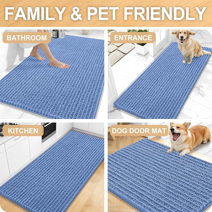 OLANLY U-Shaped Toilet Rug 24x20, Thick Soft Absorbent Chenille Contour Rug | Cornflower Blue, Shaggy Bathroom Mat with Non-Slip Rubber Backing, Quick-Drying, Washable for Toilet, Home Decor Accessories