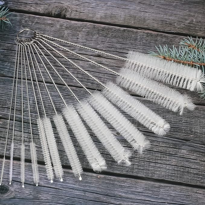 CiaraQ Bottle Cleaning Brushes, 8 Inch Nylon Tube Brush Set | White Cleaner for Narrow Neck Bottles Cups with Hook, Set of 13pcs, White