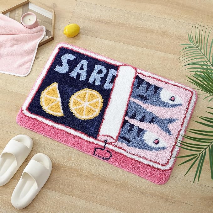 TRUEDAYS Sardine Bath Mat, Cute Bath Mat for Bathroom 20x30 Inch, Pink | Fun Bath Mat, Soft Absorbent, Quick Dry, Machine Washable, Non Slip Bath Rugs for Bathroom Decor Kitchen Bedroom