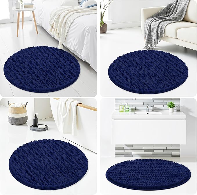 Smiry Bathroom Rugs Round 30X30, Extra Soft Rubber Backing Bath Mats | Navy Blue Machine Washable Non Slip Quick Dry Bath Mats for Bathroom Floor, Tub, Shower, Home Decor Accessories