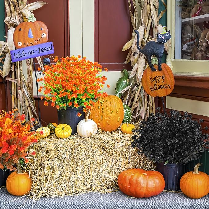 AGIRL Artificial Fall Flowers Fake Mums Outdoor,Faux Plant Porch Decor Home | 24 Bundles,No Fade Autumn Plastic Flowers for Thanksgiving Decoration,Hanging Planters Outside Pottery Barn Garden Patio