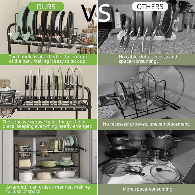 Expandable Under Sink Organizer,Pot and pan Organizer Under Cabinet | Pan Lid Organizer,Expandable Storage shelf with Pan Rack(7 Dividers),2 Baskets and 4 Panels,Adjustable partition height