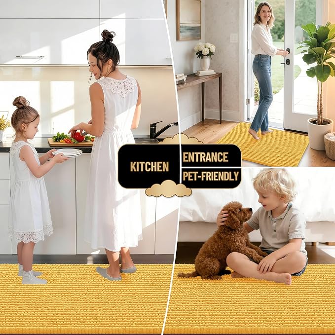 OLANLY Thick Chenille Bathroom Runner Rugs Mats 44x24, Yellow | Soft Absorbent Bath Rugs, Rubber Backing, Machine Wash Dry, Bath Mats for Bathroom, Tub and Shower, Home Decor Accessories