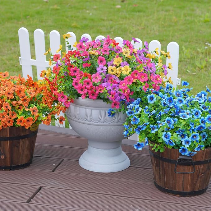 Artificial Fake Plants Flowers for Outdoor Decor 12 Bundles for Decor | Faux Silk Hotpink Daisy UV Resistant Realistic for Porch Patio Home Window Box Yard Garden Planter