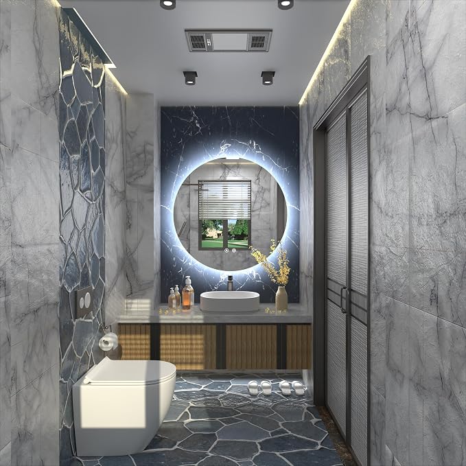 28 Inch Backlit Round LED Bathroom Mirror with Anti-Fog | 3 Color Temperatures(3000K/4500K/6000K), Stepless Dimming, Frameless 5mm HD Glass, Memory Function, ETL Cert