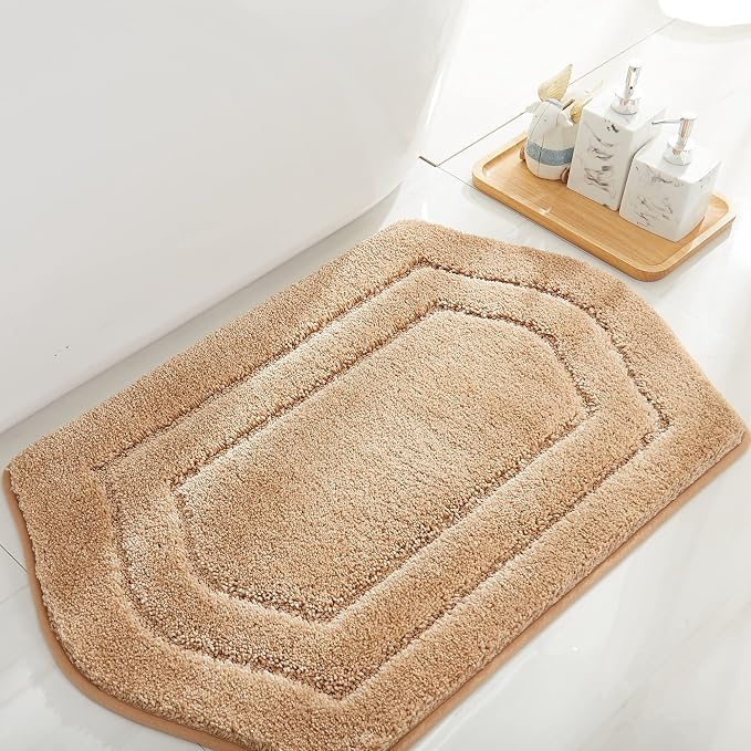COSY HOMEER Non-Slip Bath Mat Extra Thick Absorbent Plush Washable | 17"x27" Beige Non-Slip Extra Thick Plush Absorbent Machine Washable Bath Mat Bathroom Rug Floor Tub Shower