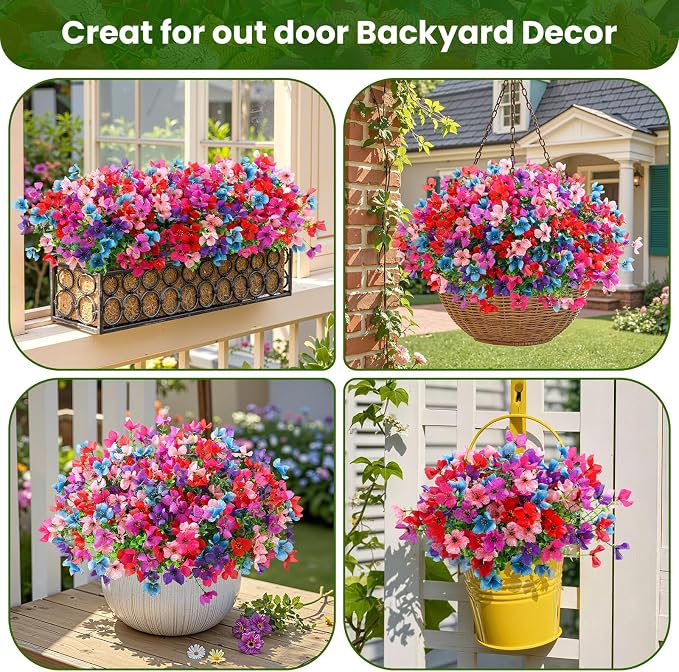 SHareconn 20 Bundles Artificial Flowers UV Resistant Outdoor Decor | Realistic Silk Flowers, Spring Fake Plants Greenery, For Patio Porch Planter Yard Home Spring Decor, 6 Colors