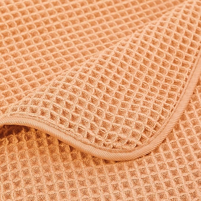 POLYTE 430 GSM Poly Blend Microfiber Quick Dry Waffle Bath Towel Set of 6 | 2-Body Towels, 2-Hand Towels, 2-Wash cloths, Oversize, Lint Free