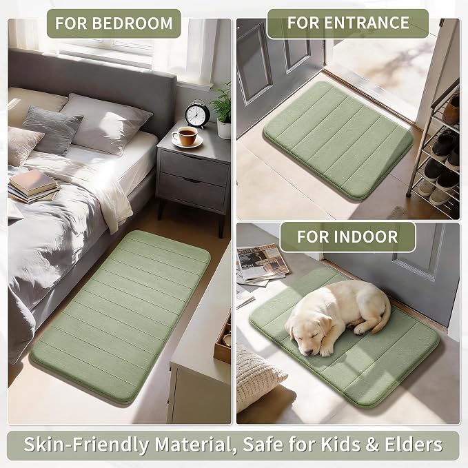 Yimobra Bathroom Runner Rugs 72"x24" Non Slip Washable Memory Foam Bath Mat, Super Soft Water Absorbent Hallway Carpet for Vanity Tub Shower, Sage Green