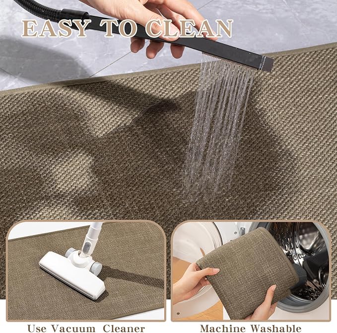 Bathroom Rugs Mat 59x25, Ultra Thin Non Slip Bath Mat Large Quick Dry Absorbent Bath Mat for Bathroom Floor, (Dark Beige, 59"x25")