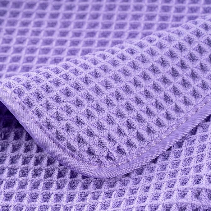 POLYTE 430 GSM Poly Blend Microfiber Quick Dry Waffle Bath Towel Set of 6 | 2-Body Towels, 2-Hand Towels, 2-Wash cloths, Oversize, Lint Free