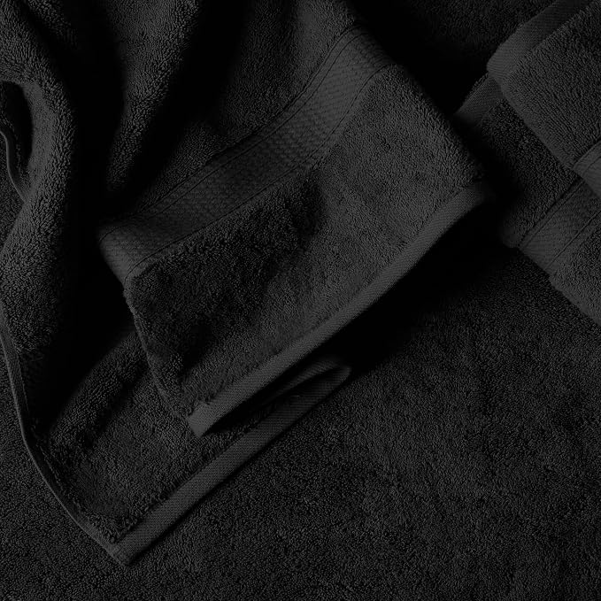 SUPERIOR Egyptian Cotton Ultra Plush & Absorbent, 12 Piece Set, Black | Heavyweight 12 Pc Egyptian Cotton Towel Set Includes 4 Bath Towels 4 Hand Towels 4 Washcloths Decorative Rope Border