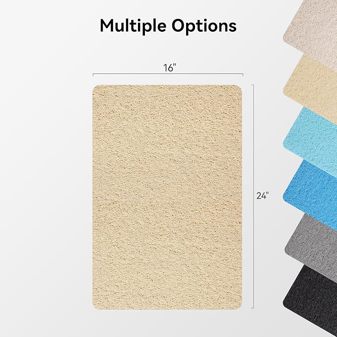 Soft Textured Bath, Shower, Tub Mat, 24x16 Inch, Phthalate Free, Non Slip Comfort Bathtub Mats with Drain, PVC Loofah Bathroom Mats for Wet Areas, Quick Drying