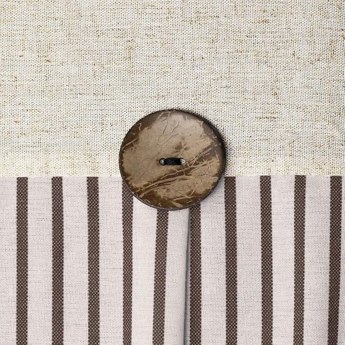 Farmhouse Shower Curtain Linen Beige Button Brown Stripe 72"W x 96"L | Farmhouse Style, Chic Button, Striped, Linen Fabric, Rustic, Country, Natural Look, Washable, for Bathroom Bathtub