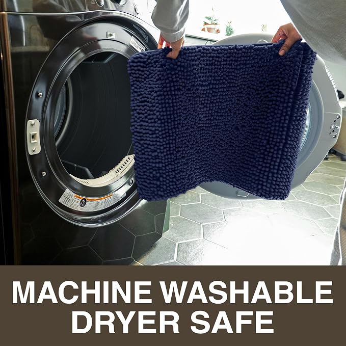 Neater Home Plush Bathroom Rugs 24x17 Thick Chenille Quick Dry Microfiber Absorbent Bath Mat, Soft Bath Rugs, Machine Washable Bathroom Floor Mat for Tub Shower Sink, Home Decor Accessories, Navy