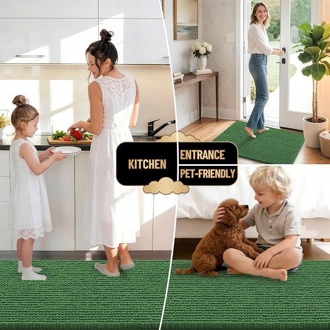 OLANLY Thick Chenille Small Bathroom Rugs Mats 24x16, Olive Green | Soft Absorbent Bath Rugs, Rubber Backing, Machine Wash Dry, Bath Mats for Bathroom, Tub and Shower, Home Decor Accessories