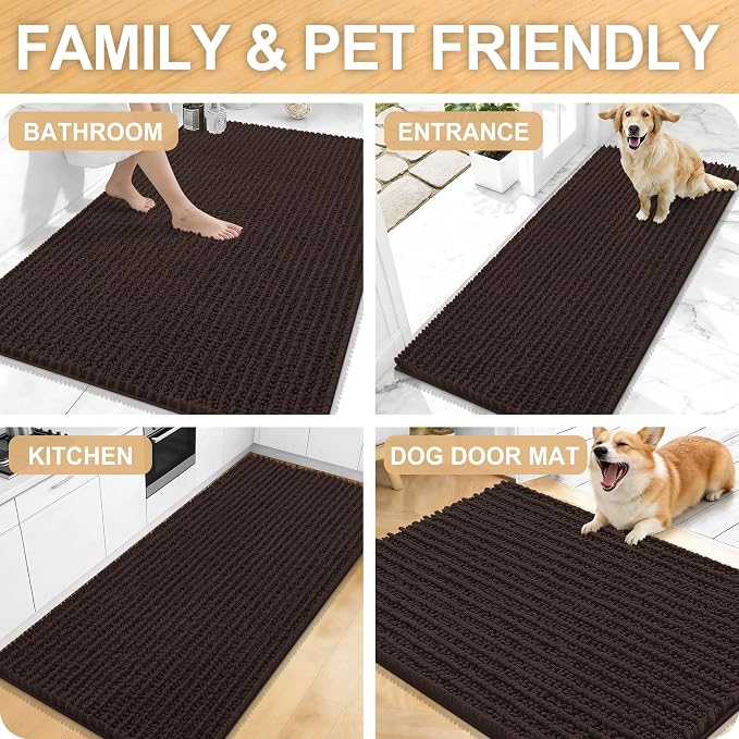 OLANLY Bathroom Rugs 34x21, Thick Soft Absorbent Chenille Bath Rugs | Brown, Shaggy Bath Mat with Quick-Drying Rubber Backing, Machine Washable for Floor, Tub and Shower, Home Decor Accessories